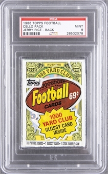 1986 Topps Football Unopened Cello Pack – PSA MINT 9 – Jerry Rice Rookie Card Showing on Back!